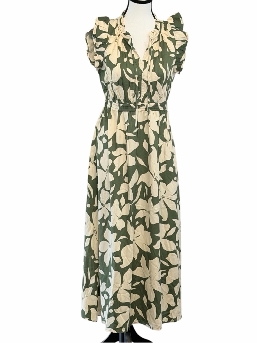 🌿 Cabi Havana Floral Midi Dress XS Green White A-Line NWOT - Picture 5 of 6